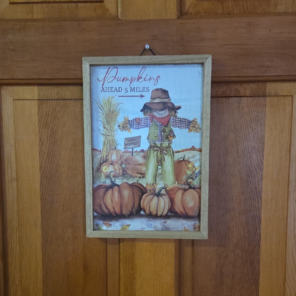 Charming Scarecrow Pumpkin Sign - Brown and Orange